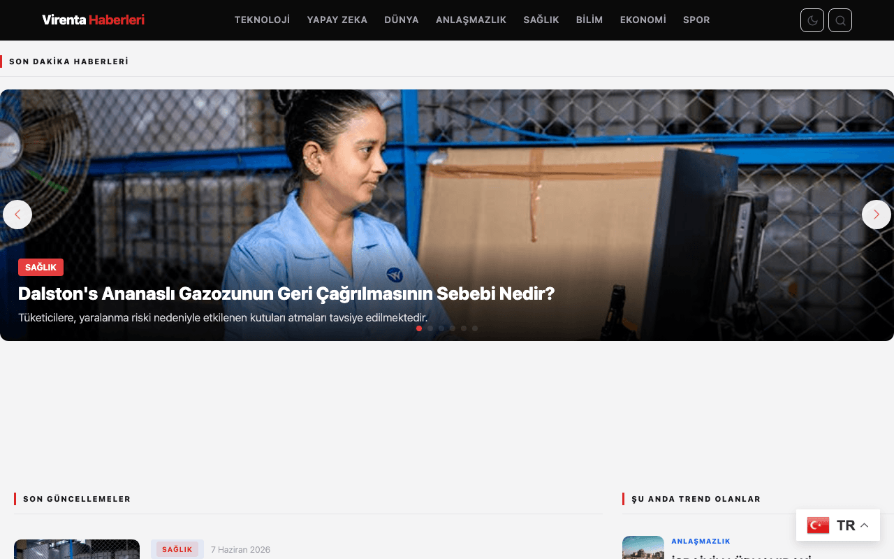 Virenta News web sitesi ekran görüntüsü